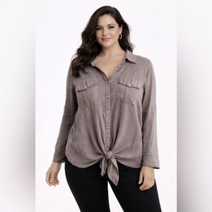 PerSeption Concept Taupe Button-Down Tie Shirt